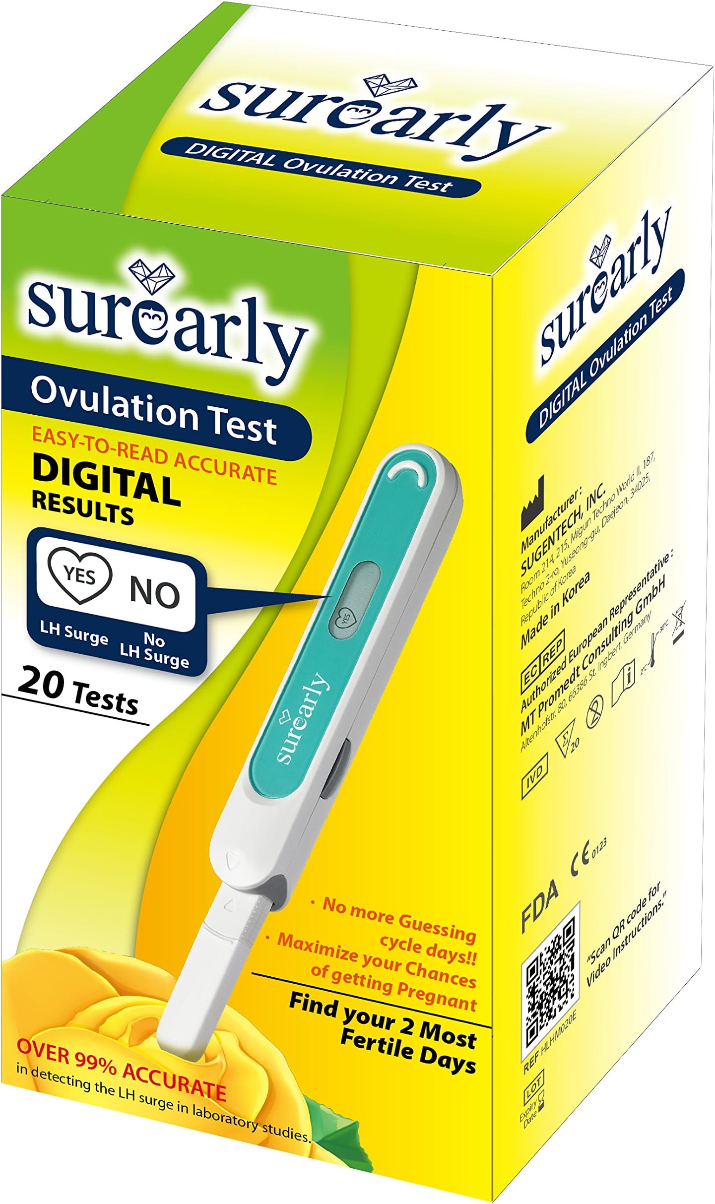 Surearly Digital Ovulation Test (Kit of 20 Tests), LH Surge Detection, opk Ovulation Predictor, Fertility Monitor