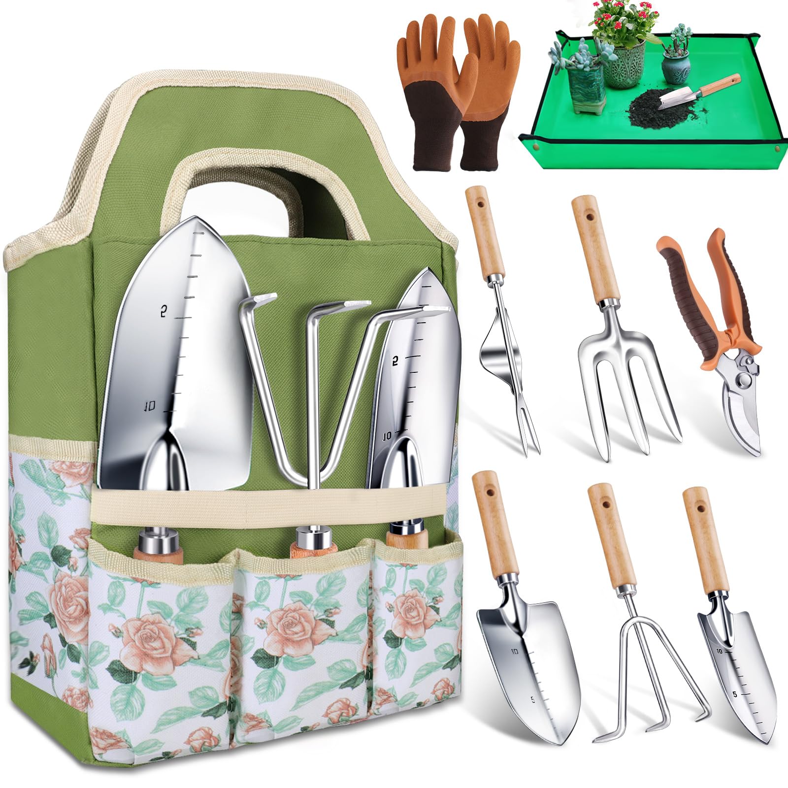Kynup Gardening Tools, Garden Tools Set-9 Piece, Garden Hand Tool Kit with Cultivators, Thickened Stainless Steel, Rust-Proof, Gardening Supplies, Garden Stuff, Gifts for Women Image