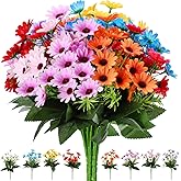 Zeyune 30 Bundles Artificial Silk Daisy Flower Fake Daisies 9 Colors Outdoor UV Resistant Sunflower Stem Faux Floral Plants for Hanging Planter Home Wedding Garden Porch Window, Multicolor