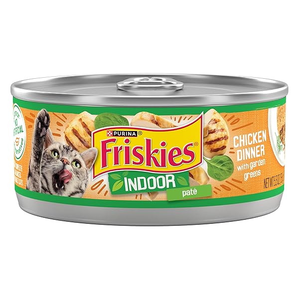PURINA FRISKIES INDOOR CAT FOOD PATE CHICKEN DINNER WITH GARDEN GREENS – (PACK OF 24) 5.5 OZ. CANS