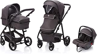 fill Kinderwagen-Set Panther mit Babyschale | Multi Kinderwagen/Kombikinderwagen 3in1 mit Buggy &amp; Babyschale, Design:dunkelgrau