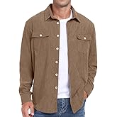 Askdeer Men's Corduroy Button Down Shirts Long Sleeve Casual Shacket Jacket Western Corduroy Shirt Jacket with Flap Pockets