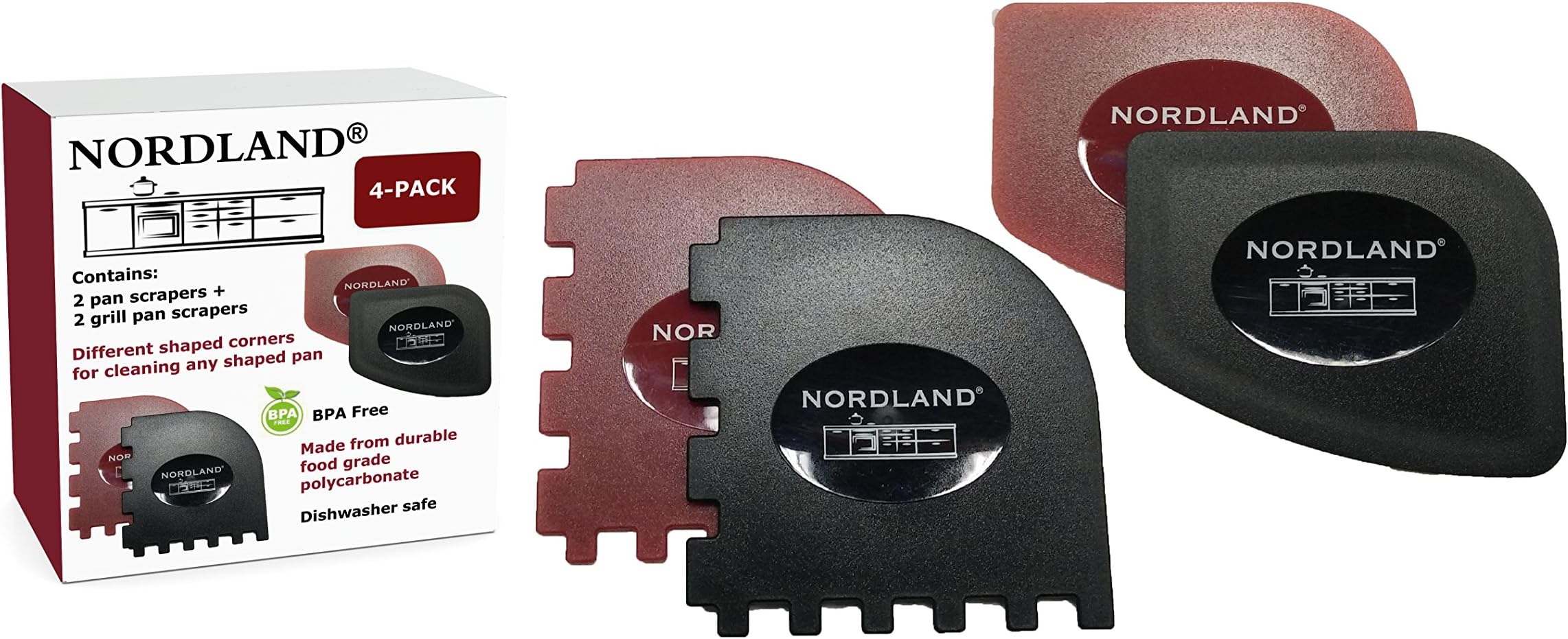 4-Pack - 2 Pan Scrapers and 2 Grill Pan Scrapers - Premium Food Grade Material