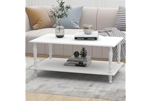 TaoHFE European White Coffee Table with Storage Living Room Boho Coffee Table 39 Inch Unique Rectangle Coffe Table Wooden Center Table for Living Room with Retro Roman Leg
