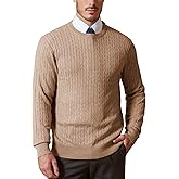 Kallspin Men's Cable Knit Crewneck Sweater Pullovers Wool Blend Relax Fit Knitwear