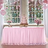 Suppromo 6ft Pink Tulle Table Skirt Baby Shower