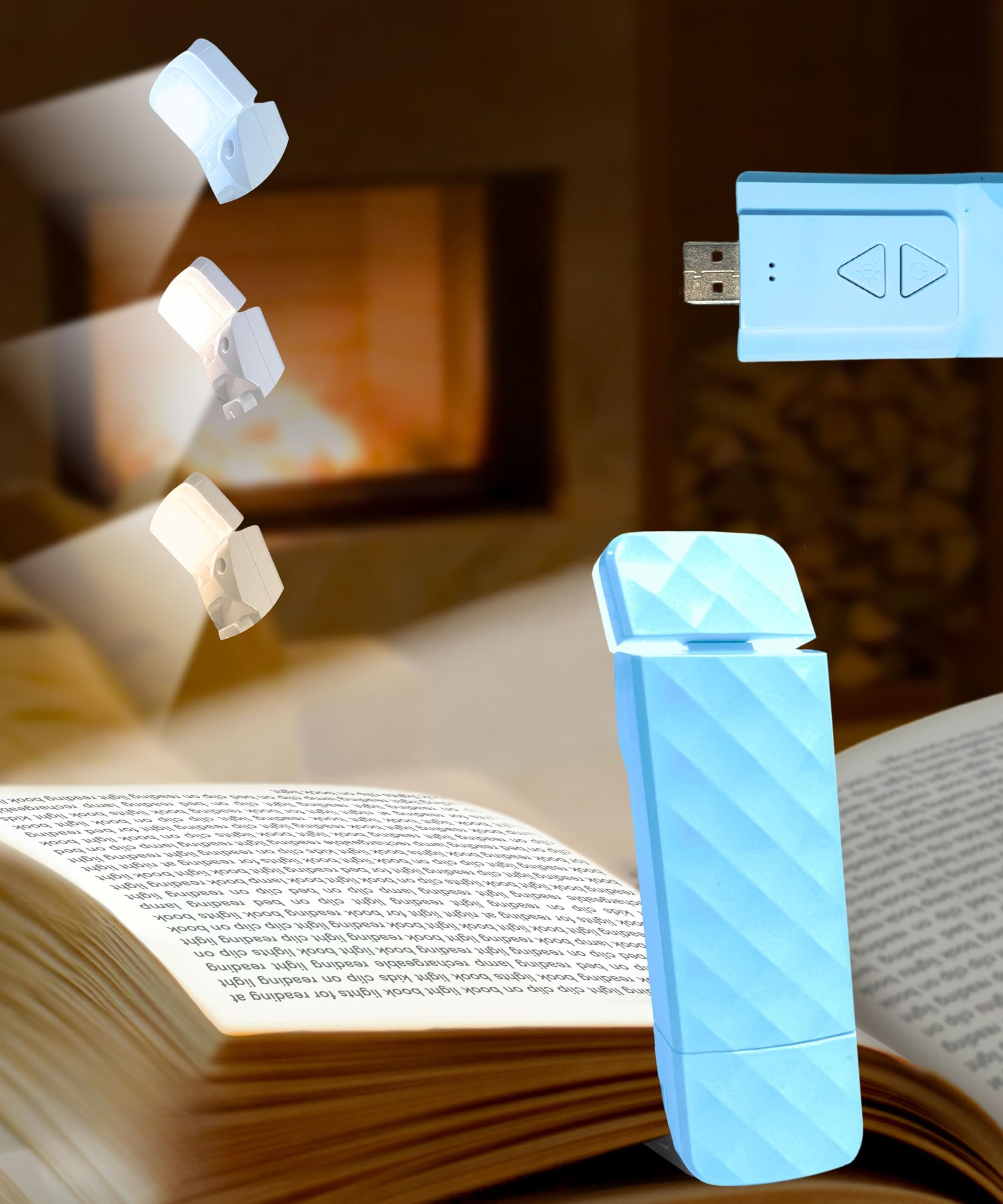 Runesol Blue Book Light Clip On, 5 LED Rechargeable Reading Light, 3 Eye Protecting Modes for Reading at Night and Books in Bed, USB 80 Hours Charge Portable Clip on Lights, Book Lover Gifts
