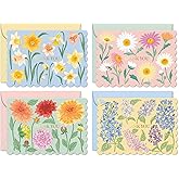 S&O Floral Thank You Cards with Envelopes – 36 Blank Cards – 4 Assorted Sunlit Meadows Designs with Gold Foil – 3.5x5" Pastel Thank You Note Cards – Pink, Green, Yellow & Blue Envelopes