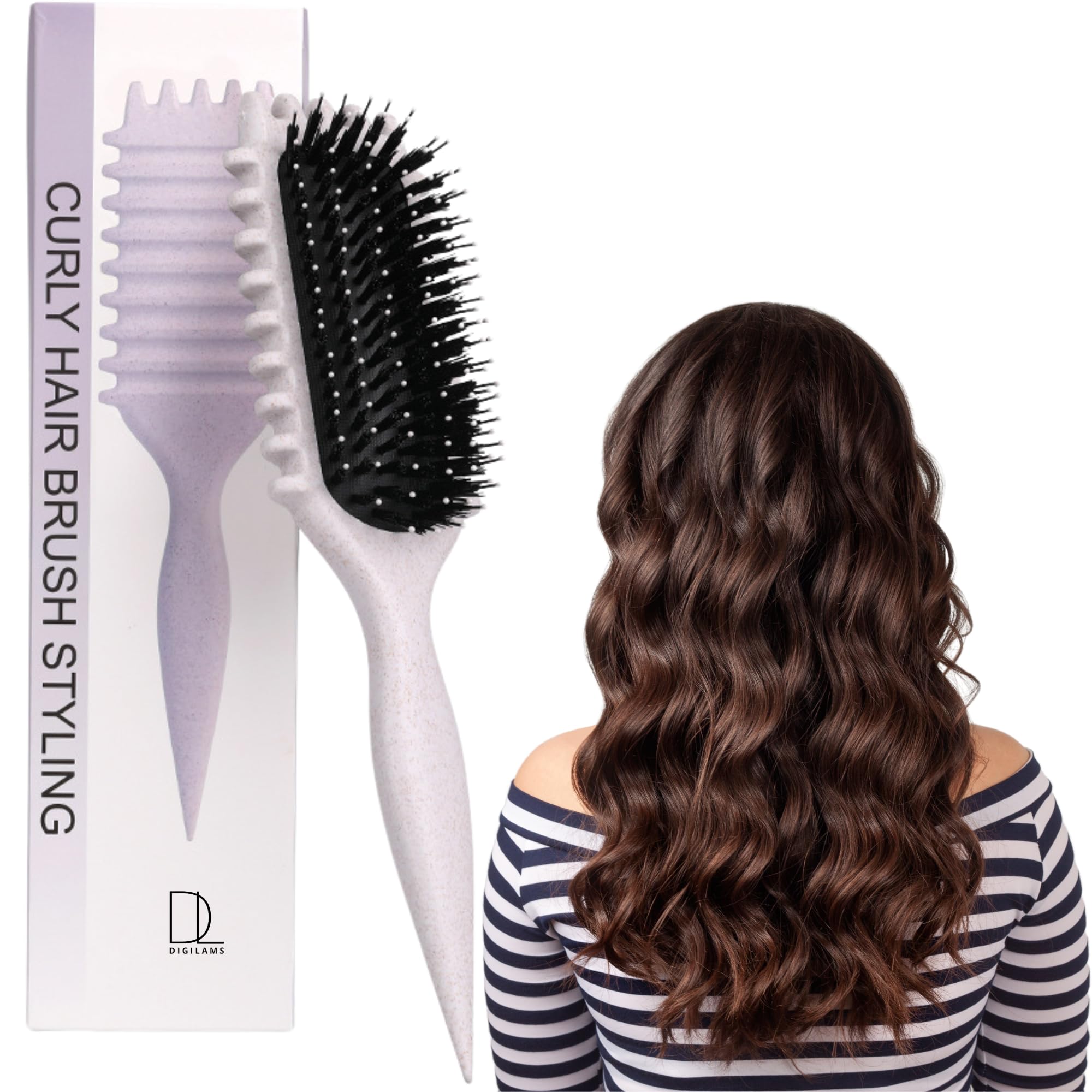 Digilams Curly Hair Brush | Curl Defining Brush, Detangle & Boar Bristle Hair Brush | Bounce Brush, Define Brush | Perfect for Women and Girls (Beige)