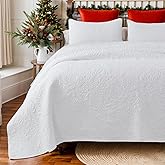 Brandream White Quilts King Size Cotton Quilt Set Botanical Matelasse Coverlet Set Cotton Bedspreads 3-Piece