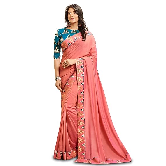 Shaily Womens Embroidered Art Silk Black Saree with blouse piece