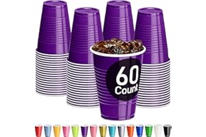 DecorRack Purple Plastic Cups, 12 oz Disposable Cups, Party Supplies (60 Count)