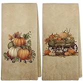 Dibor Vintage Fall Decor Kitchen Towels Dishcloth Set of 2, Fall Pumpkin Decor Dish Towels, Rustic Farmhouse Autumn Pumpkin Decorative Dish Towel Hand Tea Towel for Bathroom Kitchen, 16x24 in