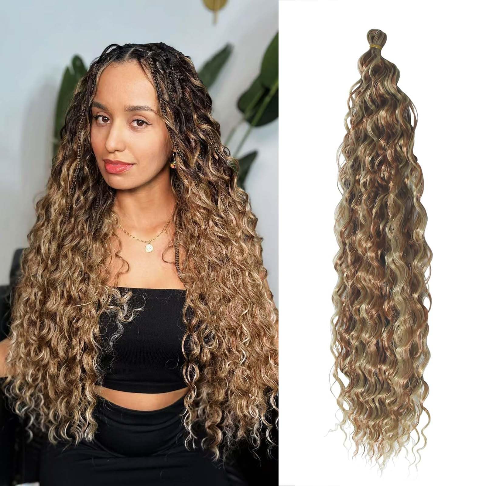 Dsoar Deep Wave Braiding Hair Ombre Deep Twist Wavy Synthetic Hair Highlight Curly Hair Extensions for Braids Ocean Wave Hair Bundles 22 Inch 3 Packs, 24/30#
