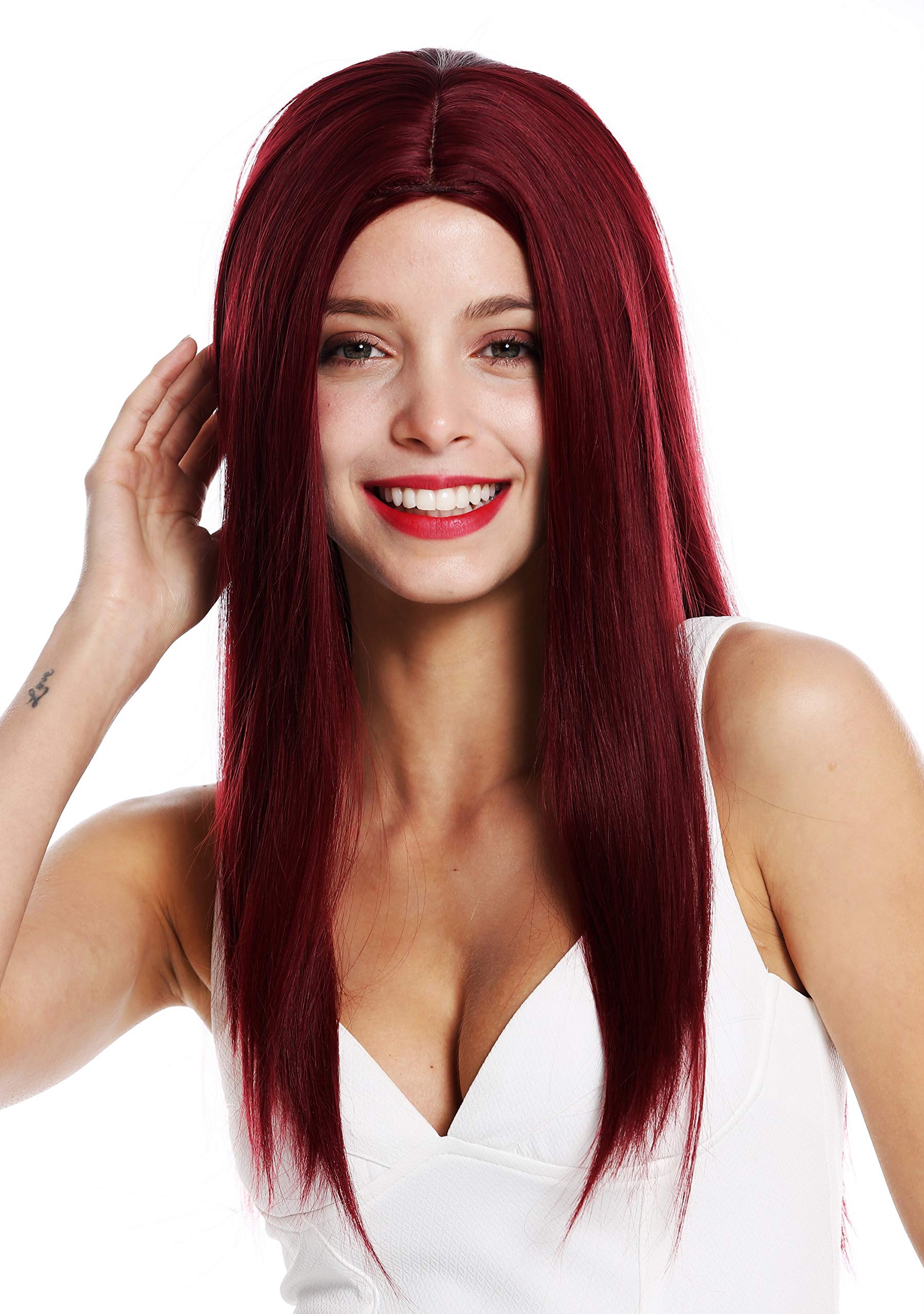 WIG ME UP - YLYHT-002-RG-110 women's quality wig long sleek fringe middle parting red Bordeaux wine red