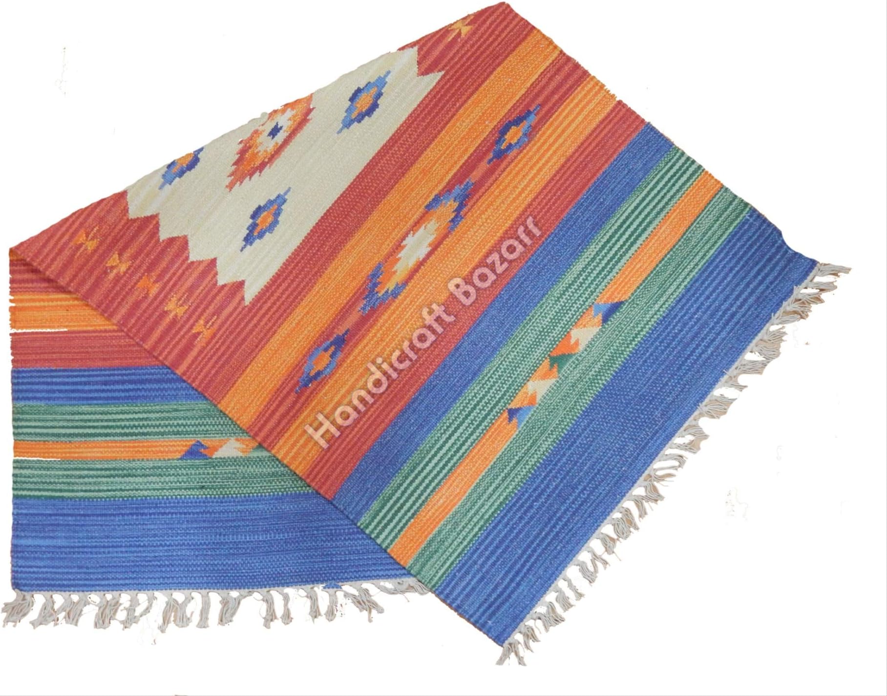 Handicraft Bazarr Cotton Kilim Area Rug 2.5x5 Ft. Handwoven Carpet Runner Large Area Floor Rug Vintage Kilim Cotton Hand Woven Carpet Area Dhurrie Rugs Turkish Yoga Mat ( RU -180 Or 23)
