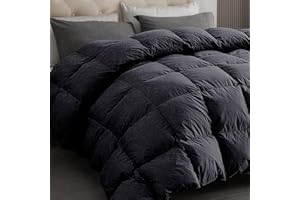 Dreamhood Luxury 90% Goose Feathers Comforter King Size, All Season 100% Cotton Down Duvet Insert, Retro Decoration Medium Warmth Hotel Bed Comforter with 8 Corner Tabs (Black, 106x90 Inches)