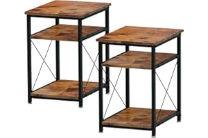 WOODYNLUX Modern Side Table Nightstands Set-of-2 End Table with Storage, Bedside Tables Night Stand with Shelf, Accent Rustic Coffee Table for Sofa, Couch, Bed, Living Room, Bedroom, Rustic