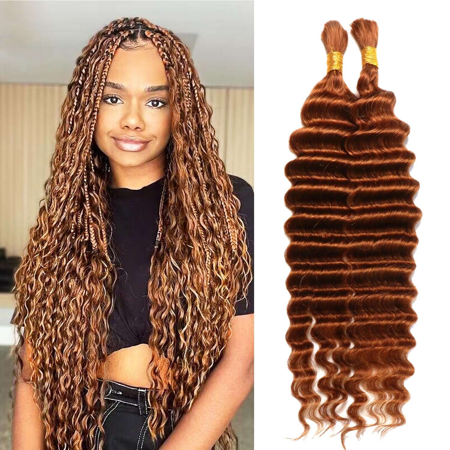 Bulk Human Hair for Braiding 16 Inch Deep Wave Human Braiding Hair Micro Braiding Hair100% Unprocessed Brazilian No Weft Human Hair (30#, 16Inch 100g(50gx2Bundles))