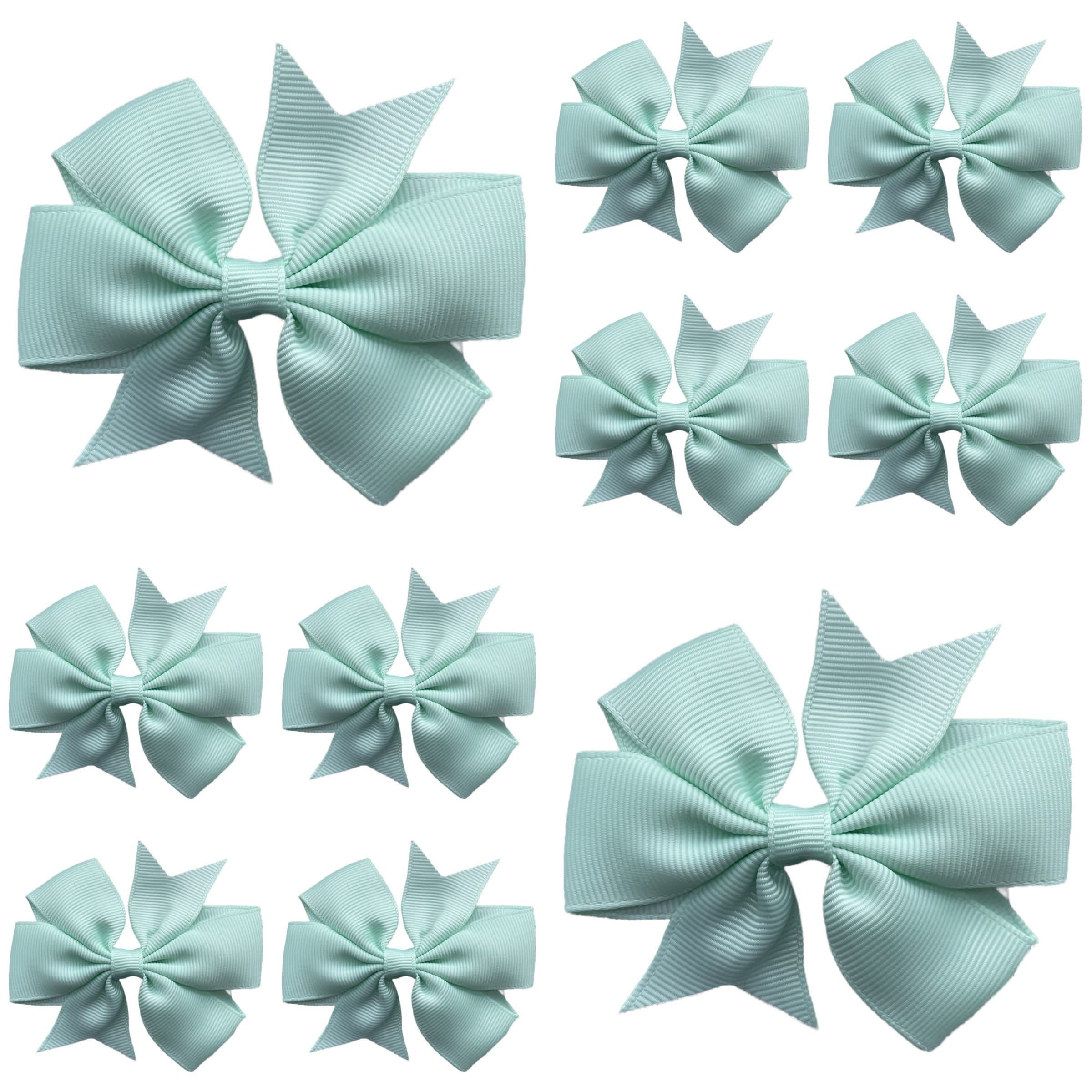 10pcs Mint Green Hair Bows Clips Slides Grips 3" inch Pinwheel Solid Vibrant Colour Girls Hairbows โ image 1
