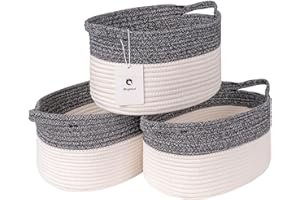 Laughbird Grey Baskets for Gifts Empty Woven Storage Basket Bins for Closet Shelving Storage&Organizing,Rope Pantry Baskets Bins for Toy Storage, Shelf Basket,3 Packs Organization Rectangle