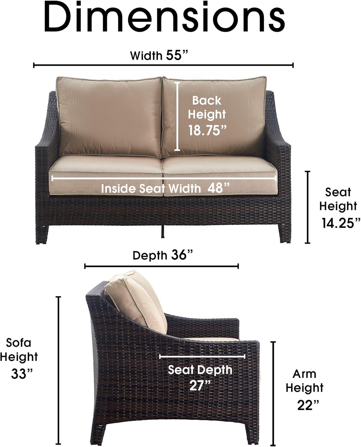 loveseat patio set on Amazon Com Serta Tahoe Brown Resin Wicker Outdoor Patio Furniture Collection Porch Or Pool Garden All Weather With Thick Seat Cushion Loveseat Garden Outdoor