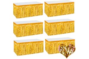 MEBIORNT 6 Pack 29x108 Inch 2024 New Year Metallic Foil Fringe Table Skirts Banner for Tinsel Streamer Garland Curtains Backdrop for Parade Floats Wedding Baby Shower Birthday Party Decoration Gold
