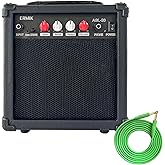 Ermik Electric Guitar Amp 20W Electric Guitar Amplifier Built in Speaker Headphone Jack Input and Aux JackDrive Button 4 Knobs Gain Bass Treble and Volume, Portable - Black (20W)