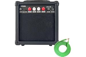Ermik Electric Guitar Amp 20W Electric Guitar Amplifier Built in Speaker Headphone Jack Input and Aux JackDrive Button 4 Knobs Gain Bass Treble and Volume, Portable - Black (20W)
