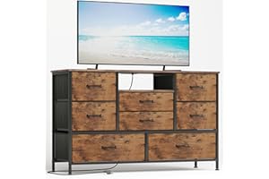 COTUBLR Tv Stand with Storage, 8 Drawer Dresser for Bedroom, 55" Television with Charging Station, Chest of Drawers for Close