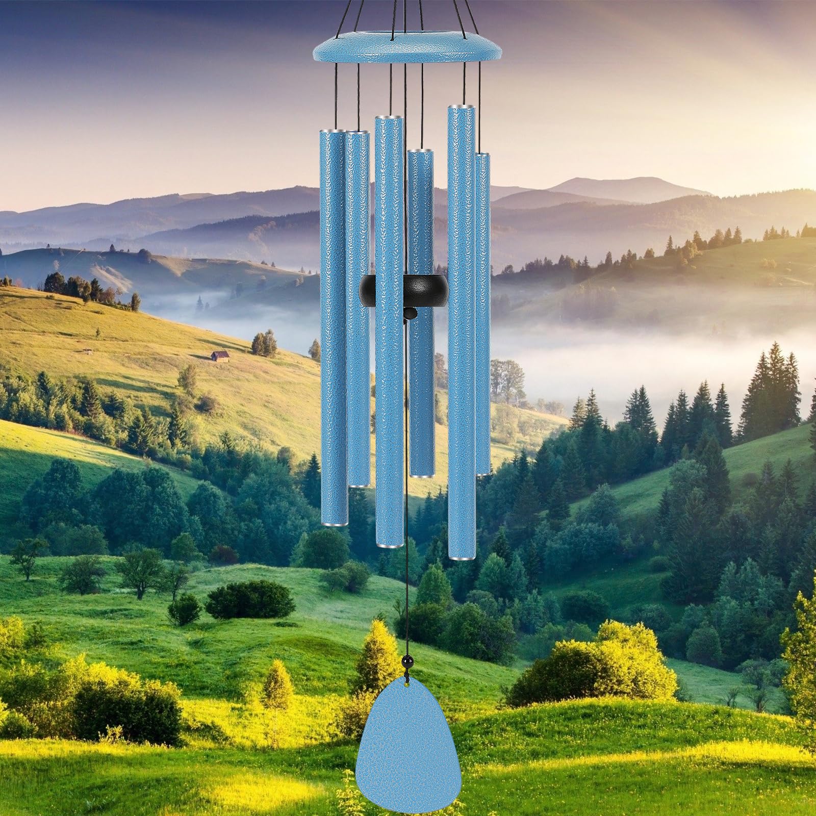 Photo 1 of FSVGYY Wind-Chimes-Outdoor-Deep-Tone, Large Soothing Melodic Tones Mobile Windchimes, Wind Chimes for Outside, Memorial Wind Chime Best Gift for Mom Women Grandma Neighbors(32" Blue Coated Aluminum)