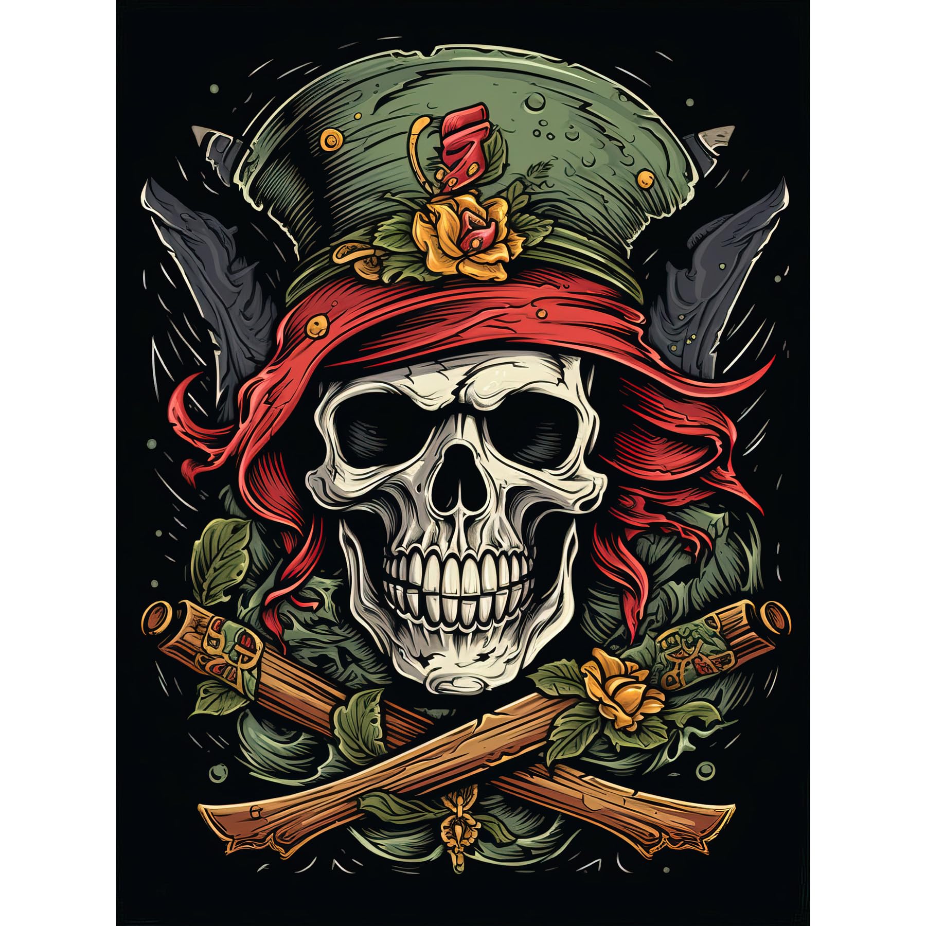 Artery8 Pirate Skull Hat Old School USA Tattoo Ink Body Rockabilly Americana 50s Extra Large XL Wall Art Poster Print