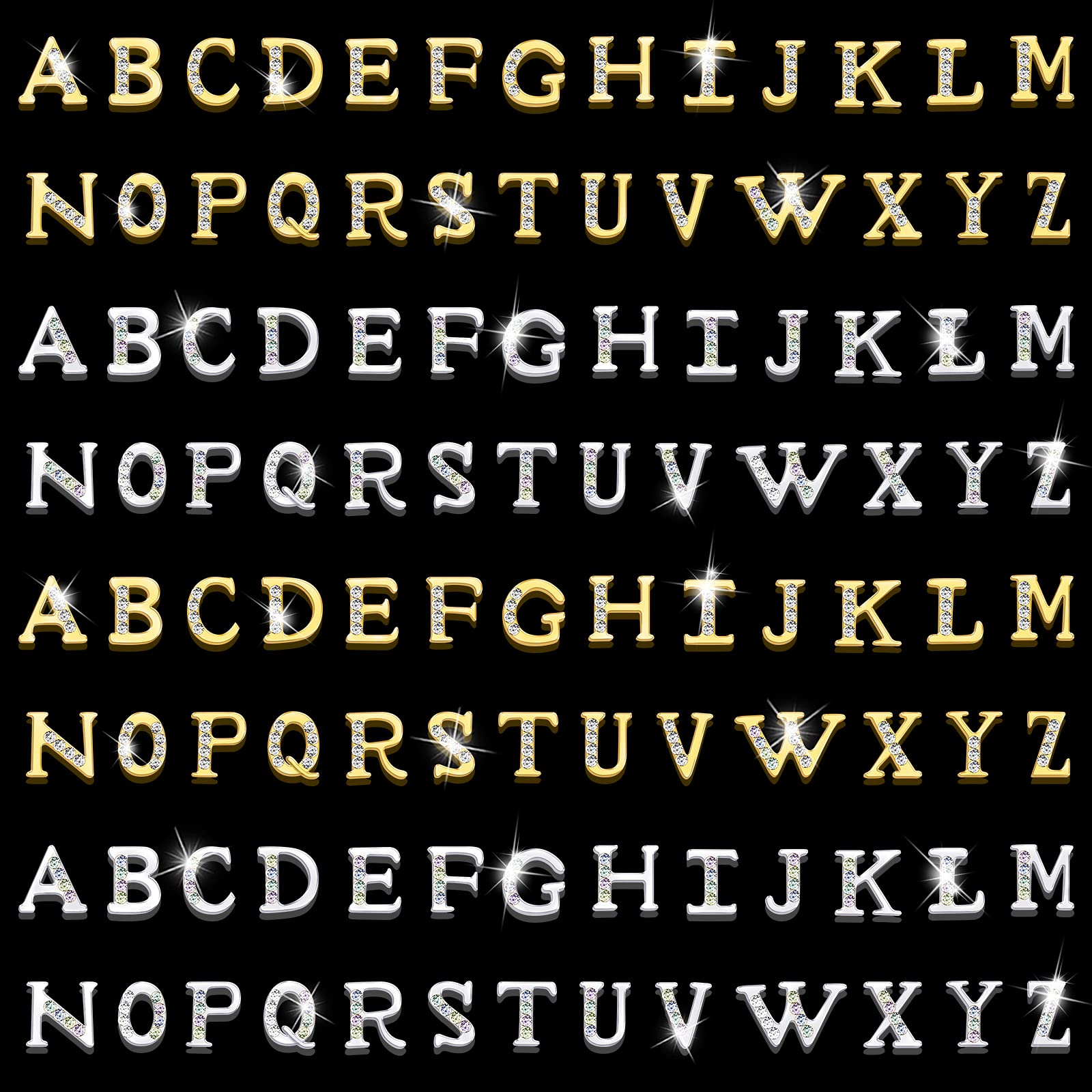 Photo 1 of 104Pcs Rhinetone Letters Nail Studs, Kalolary Gold Silver 3D Capital Rhinetone Nail Letter English Alphabet Stud Charm DIY Manicure Nails Jewelry Making Crafts Decoration for Women Girls