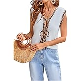 WDIRARA Women's V Neck Sweater Vest Leopard Print Bow Tie Front Sleeveless Knit Tank Top