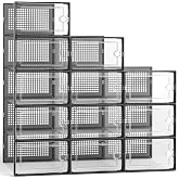 Kuject 12 Pack Large Shoe Boxes, Clear Stackable Containers with Lids,Black | Shoe organizers for closet &amp; entryway, under-bed,Drop-front design fits women's size 10