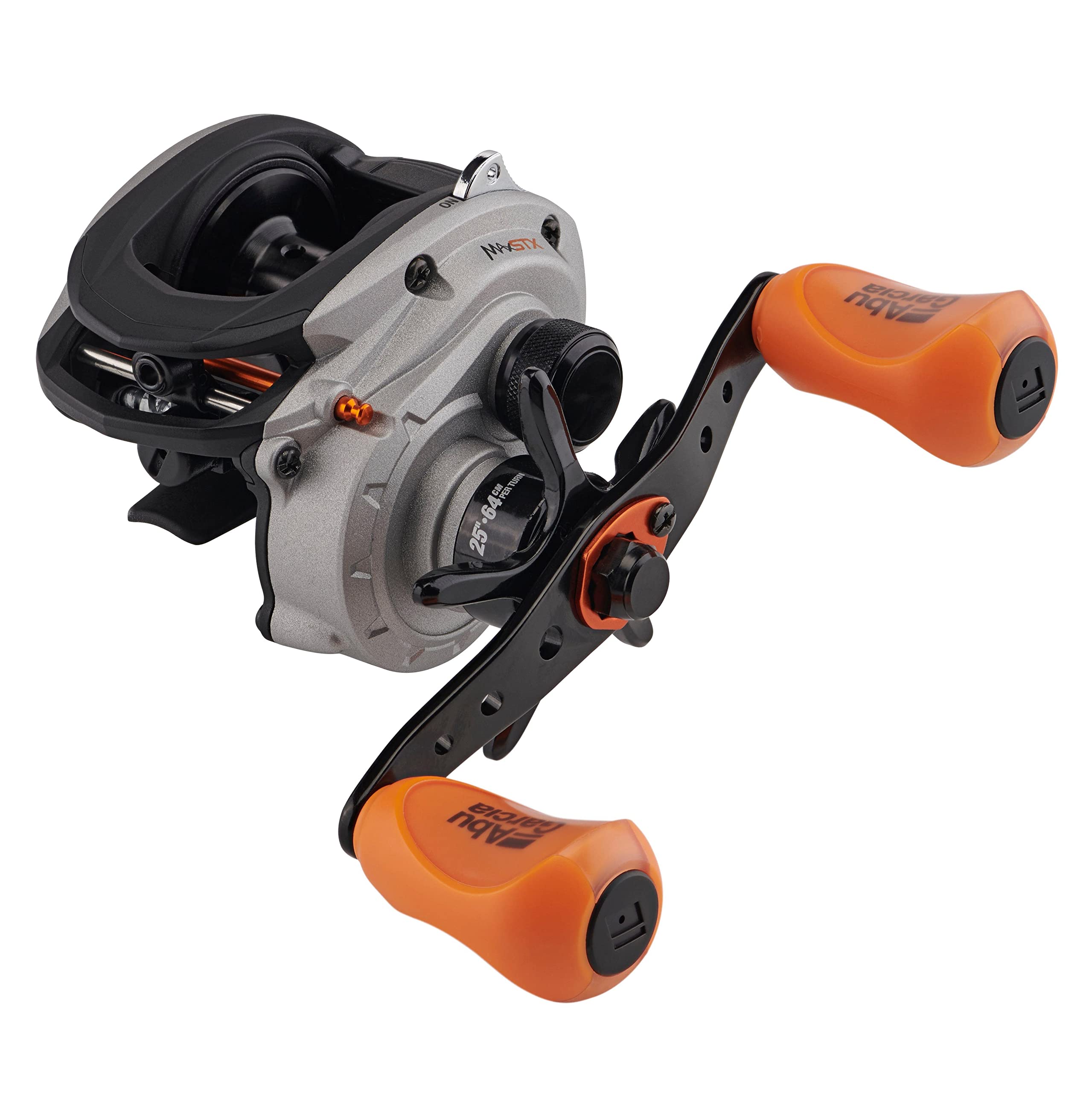 Abu Garcia MAX STX Low Profile Reel, Fishing Reel, Low Profile Baitcast Reels, Predator Fishing, Pike, Perch, Zander, Unisex, Grey/Orange, LP | Left Hand