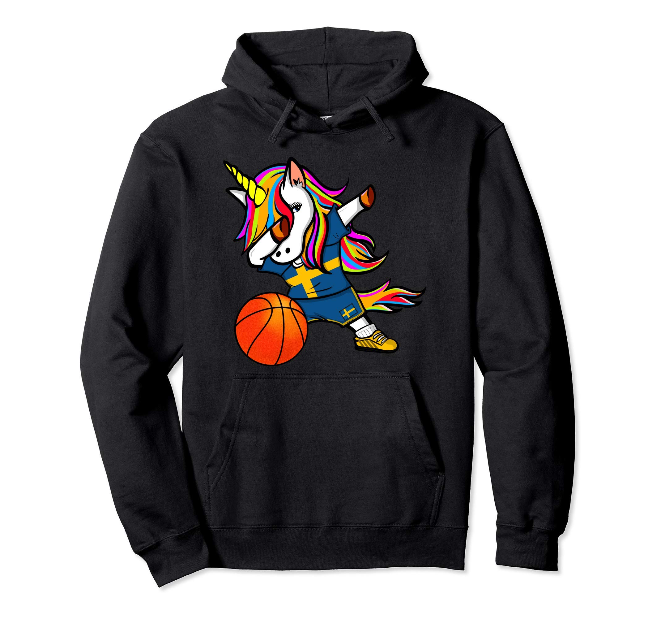 Funny Dabbing Unicorn Sweden Basketball - Swedish Flag Pullover Hoodie