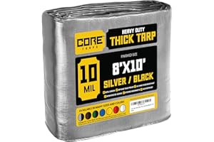 Core Tarps Heavy Duty 10 Mil Tarp Cover, Waterproof, UV Resistant, Rip and Tear Proof, Poly Tarpaulin with Reinforced Edges for Roof, Camping, Patio, Pool, Boat (Silver/Black 8′ X 10′)