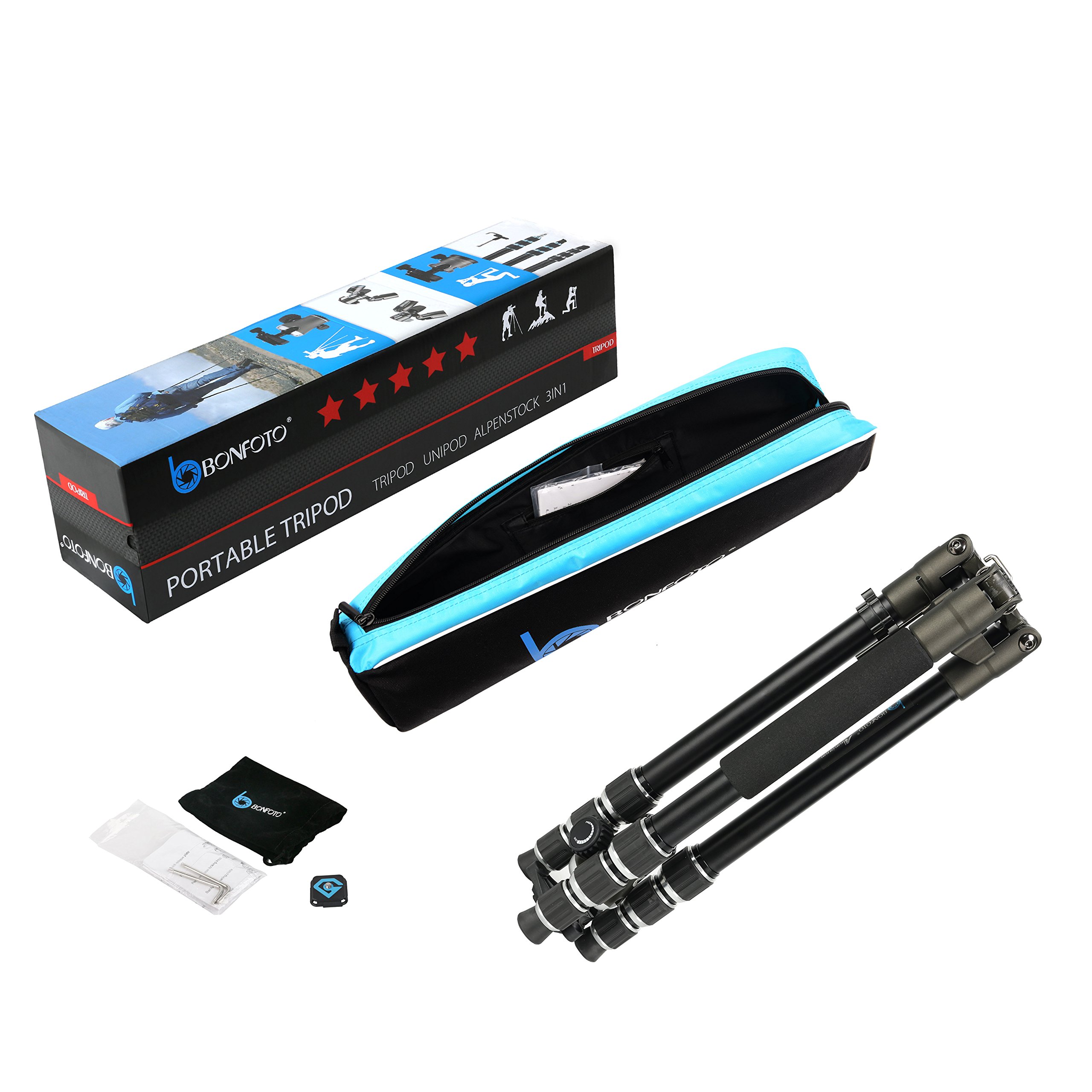 Travel tripod, BONFOTO Aluminum Camera B671A Tripod 55 inch Lightweight Travel with Two 1/4\