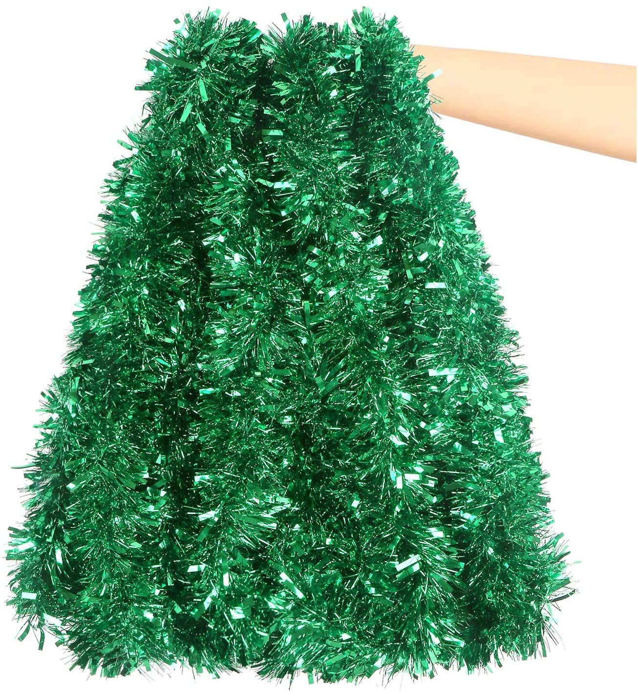 DIYASY 6M Green Christmas Chunky Tinsel Garland Decorations for Christmas Tree Decorations