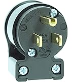 Journeyman-Pro 515AN 15 Amp 120-125 Volt, NEMA 5-15P, 2Pole 3Wire, Straight Blade, 90 Degree Right Angle Male Plug Replacement Cord Connector Outlet, Commercial Grade PVC (BLACK 1-PACK)