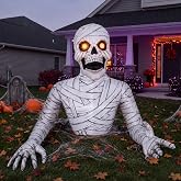 Hollowfly 6 ft Halloween Inflatable Outdoor Blow up Groundbreaking Mummy | Groundbreaking Skeleton, Inflatable Mummy Build-in LED Lights, Spooky Inflatable Skeleton for Outdoor Yard Lawn Garden Decor