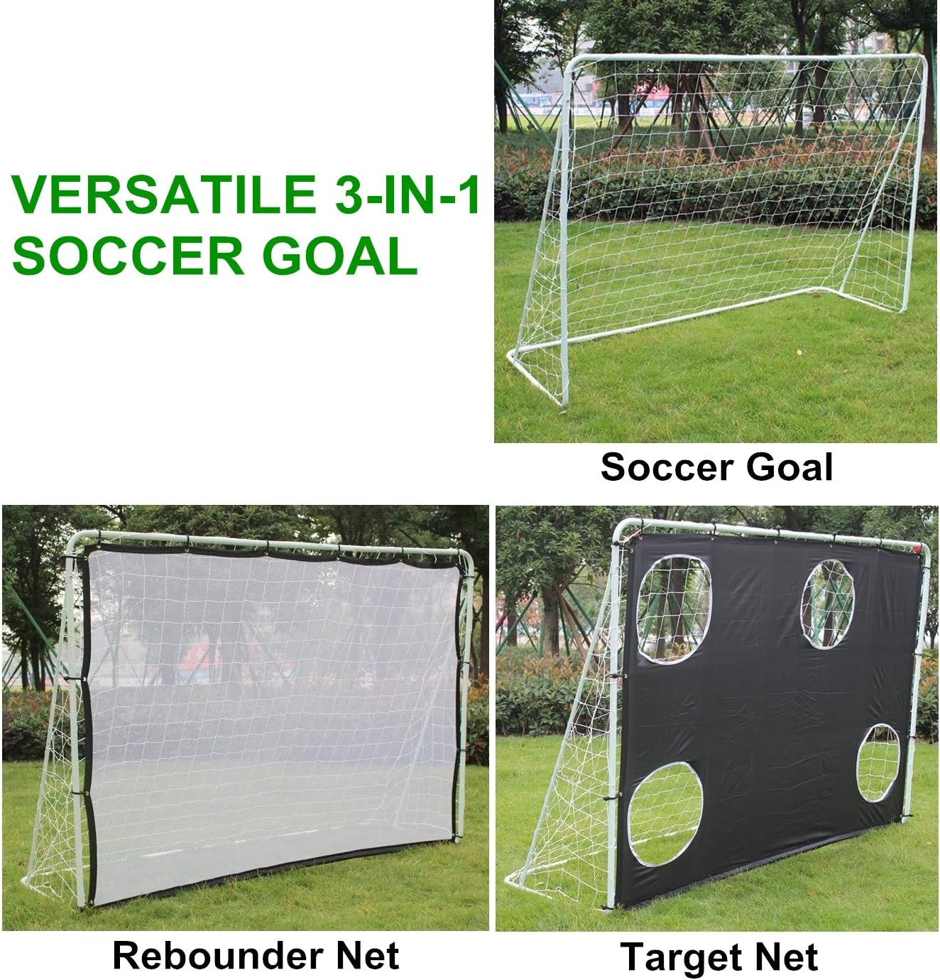 KL KLB Sport 7' x 5' Steel 3 in 1 Soccer Goal Target with 4 Scoring Zones – Includes Frame, Rebounder Net, Target Nets and Carry Bag – Portable Shot Accuracy Training Tool : Sports & Outdoors