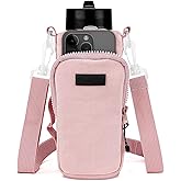 Linkidea Water Bottle Carrier with Strap Compatible with YETI Rambler Bottle 18oz/26oz, Owala FreeSip 24oz/32oz, Waterbottle Sling Bag Holder, Shoulder Strap with Phone Pocket (Pink)