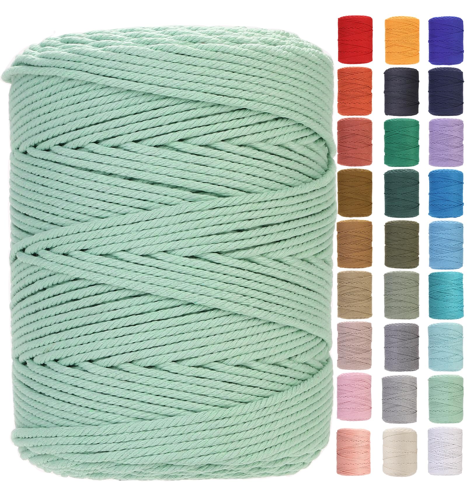 GOHOFMacrame Cord 3mm x 450m Premium Cotton Rope, 4 Strand Twisted Soft, Ideal for Macrame Art, Cotton String Without Chemicals (Mint) — image 1