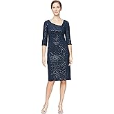 Alex Evenings Womens L Neck Knee Length Shift Dress