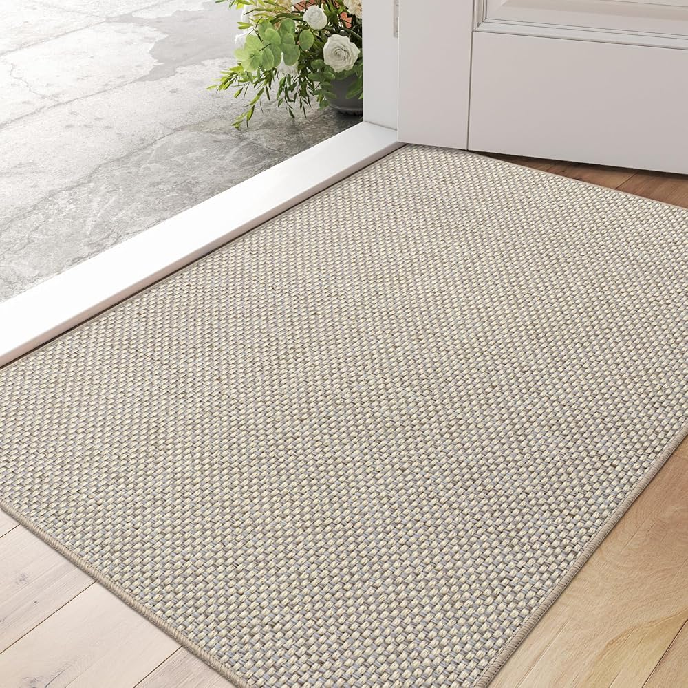 DEXI Indoor Door Mat 44 x 76 cm Non Slip Backing Beige Low Profile Dirt Trapper