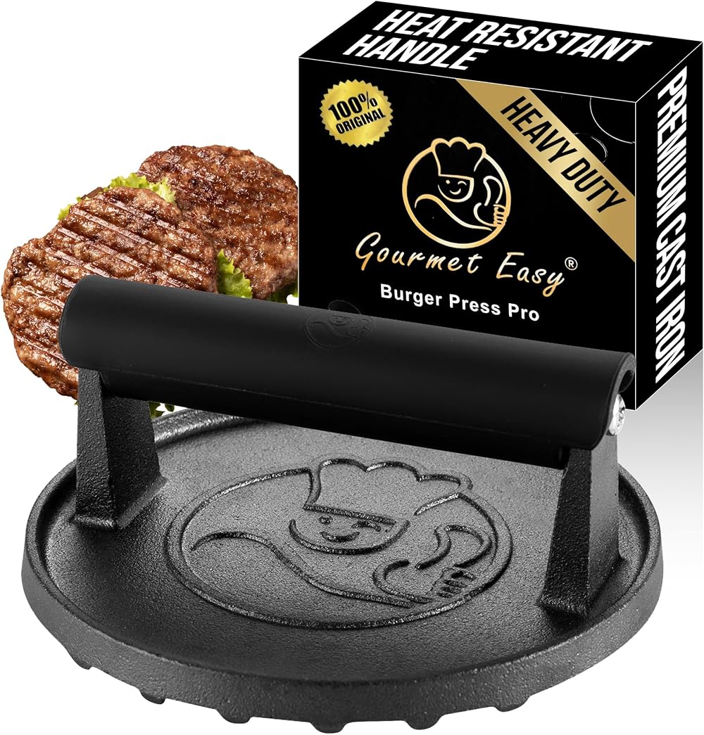 Gourmet Easy 900g Smash Burger Press Cast Iron with Heat Resistant Handle