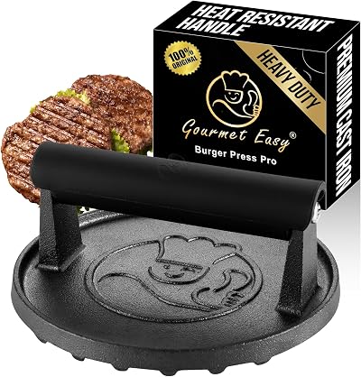 Gourmet Easy 900g Smash Burger Press Cast Iron with Heat Resistant Handle