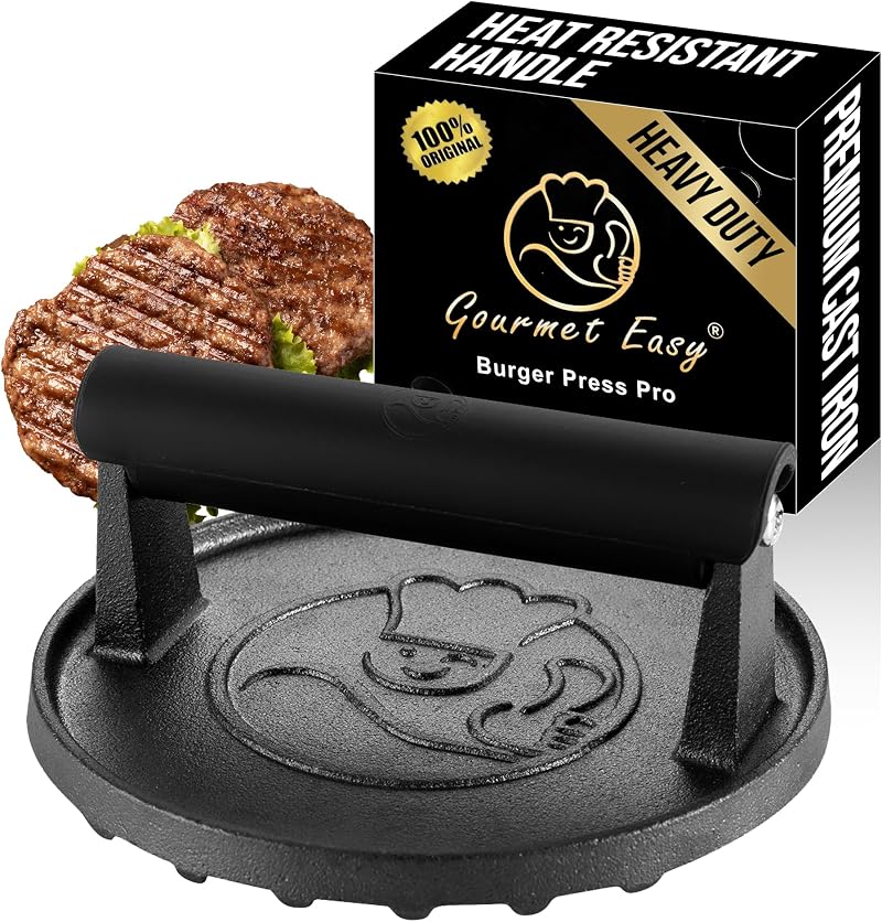 Gourmet Easy 900g Smash Burger Press Cast Iron with Heat Resistant Handle